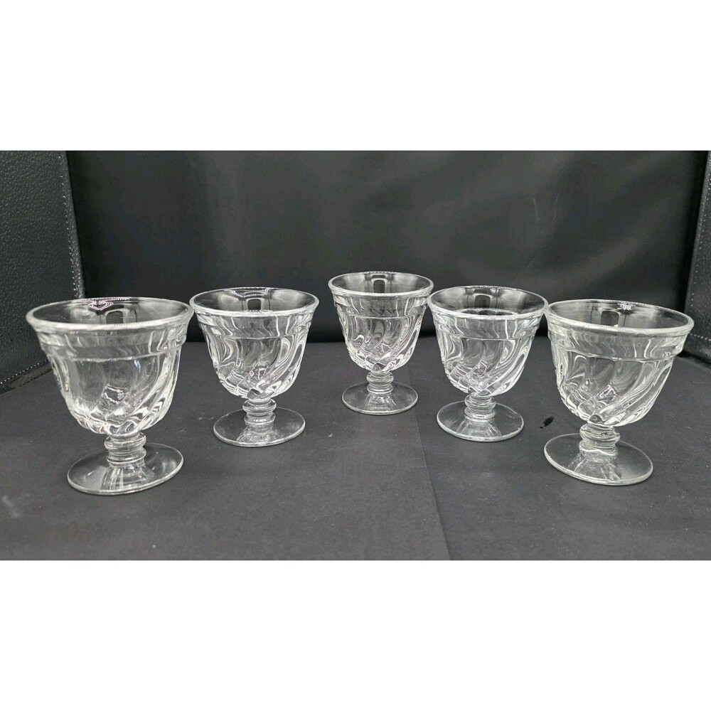 Fostoria Colony Swirl 5 Oyster Fruit Cocktail Glasses Single Scoop Ice Cream
